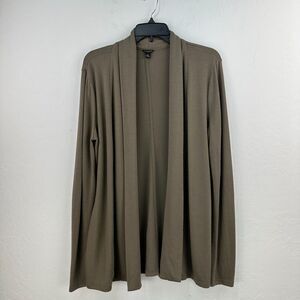 Ann Taylor Sweater Womens Medium Brown Knit Cardigan‎ Open Stretch Front Stretch